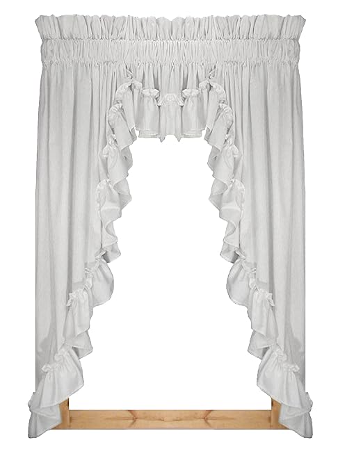 Stephanie Country Ruffle 3 Piece Swag Curtains Set 132 Inch By 45