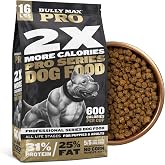 Bully Max Pro 2X High Calorie &amp; High Protein Dry Dog Food for Puppy &amp; Adult Dogs - Healthy Weight Gain &amp; Muscle Building for Small &amp; Large Breeds - Slow-Cooked, 600 Calories/Cup, Chicken Flavor, 16lb.