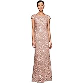Alex Evenings Womens Long Embroidered Cap Sleeve Dress