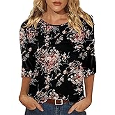 KISSMODA Women's Casual 3/4 Sleeve T-Shirts Round Neck Cute Tunic Tops Basic/Pleated Summer Tops Trendy Spring Blouses