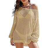 Buauty Swimsuit Cover Up for Women, Crochet Boat Neck Off Shoulder Beach Bikini Cover Up Dress, Summer Vacation, XS-XXL