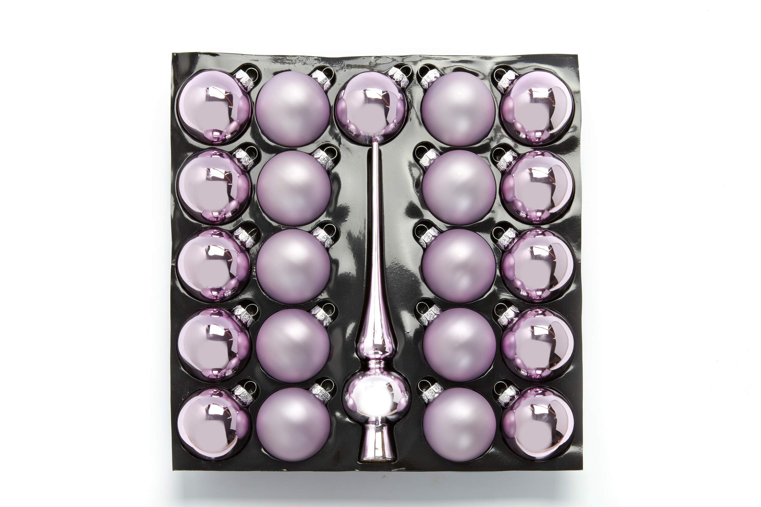 Heitmann Deco Set of 21 Glass Baubles + Tree Topper - Christmas Tree Decorations for Hanging - Christmas Tree Baubles - Pink