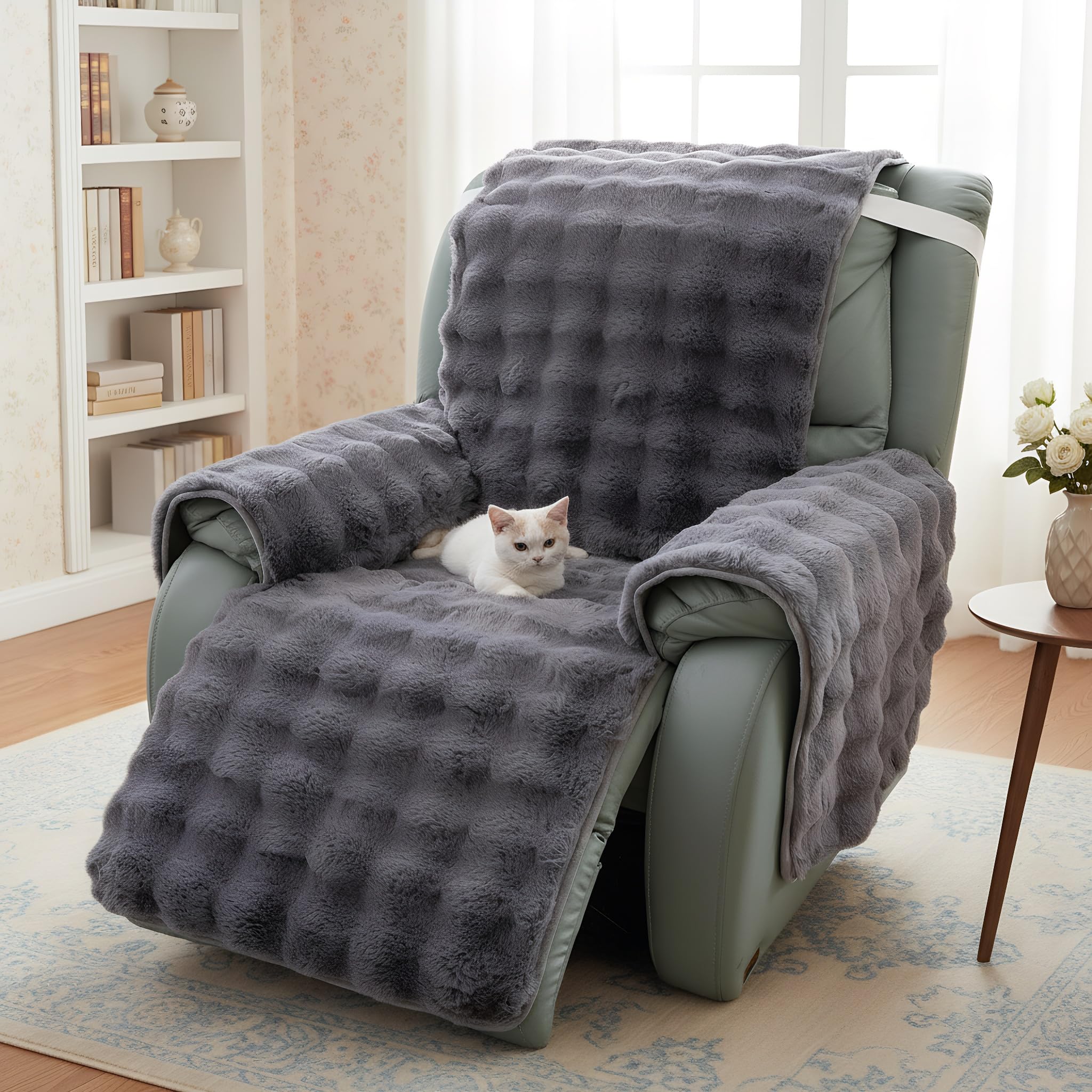 LiveGo Thick Rabbit Plush Recliner Chair Cover - 23 Inch Faux Rabbit Fur Slipcover for Recliner Chairs, Soft & Plush Furniture Protector, Cozy Lazy Boy Recliner Cover for Living Room & Bedroom