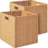 ICERZCZ Wicker Storage Cube Bins for Shelves Closet, Paper Rope Woven Baskets for Storage, Cube Storage Organizer Bin, 11"x10.25"x11", 2 Packs, Yellow