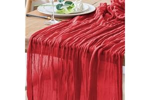 Xiomot Table Runner Cheesecloth 10FT Red Boho Gauze Cheese Cloth Rustic Sheer Table Runners for Wedding Birthday Bridal Baby Shower Party Decoration