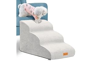 Topmart 3 Tiers Foam Dog Ramps/Steps,Non-Slip, Extra Wide Deep Dog Stairs,High Density Foam Pet Stairs/Ladder,Best for Older Cats,Small Pets,Ivory-White