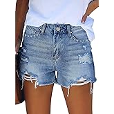 MINGALONDON Women's Denim Shorts Mid Waist Ripped Distressed
