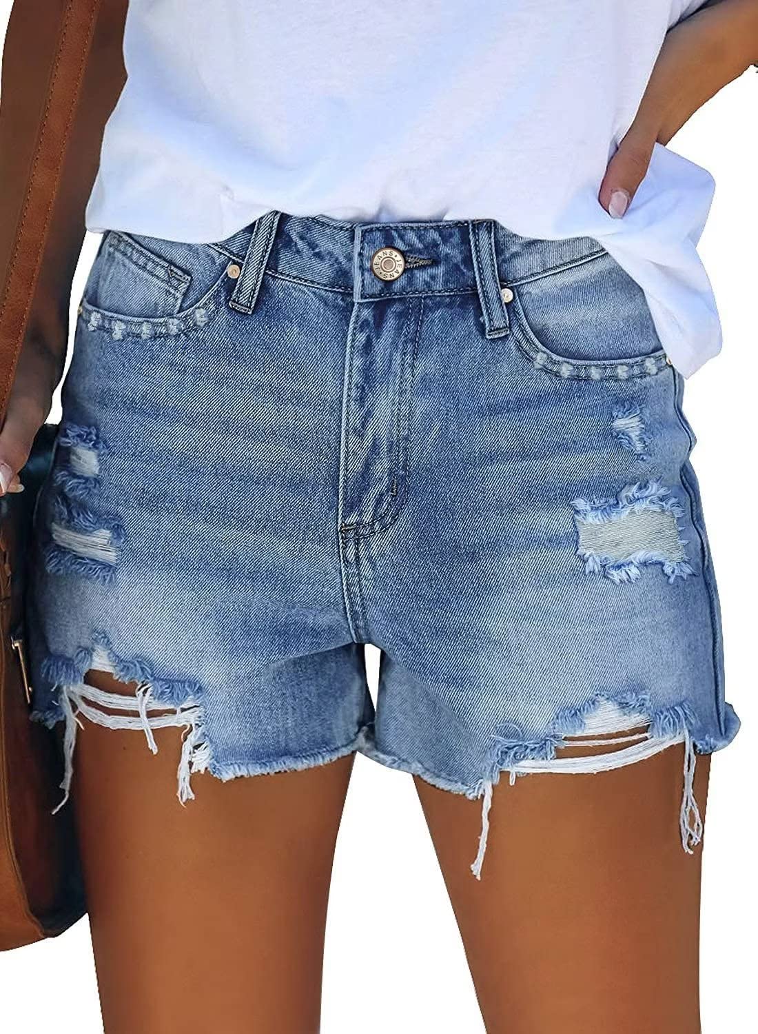Dawwoti Jeans Denim Femme Stretchy Low Rise Pantalon Court Hot Effiloché Raw Hem Pantalons