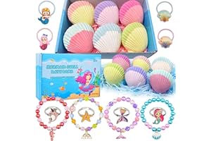 USAND Mermaid Bath Bombs for Kids Girls with Surprise Inside, 6 Pcs Natural Fizzy Princess Fun Shell Bubble Bath Bomb Kit with Jewelry Toys, Christmas Easter Basket Stuffer Valentines Day Birthday Gift Set