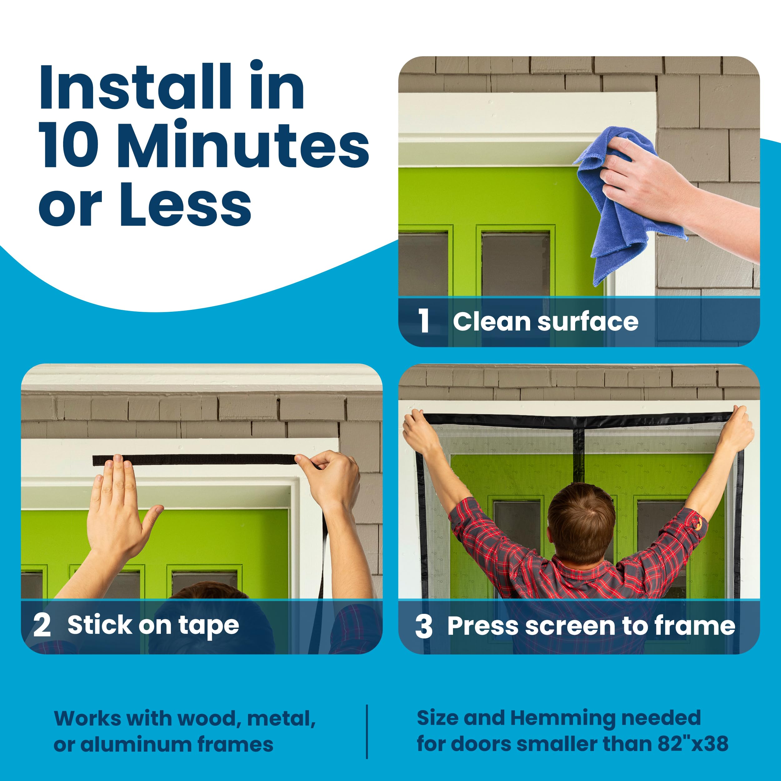 Magnetic Screen Door - Bugs Out, Breeze in - 9min Install Auto-Sealing Heavy Duty Double Stitched Mesh, 52 Magnets, Hands Free Sliding & Patio Door Net, Pet & Kid Friendly, 38 x 82 Inch, Flux Phenom