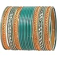 Touchstone Indian Metal Bangles for Women Gold Alloy Bracelets desi 2 Dozen Bangle Collection Bollywood Women's Jewelry Set Multi Stacking Wide Chunky Textured Golden Set of 24 in Gold or White Tone