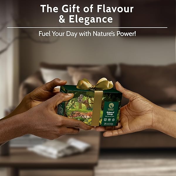 BLOOMS & LEOPARD PREMIUM BLACK TEA BAGS | STRIPES OF ENERGY HERBAL BLEND WITH ASHWAGANDHA, MORINGA, CINNAMON & SPEARMINT | NATURAL ENERGY, STRESS RELIEF & IMMUNE SUPPORT | 20 ORGANIC TEA BAGS