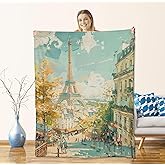 Paris Blanket for Adults Kids, Flannel Paris Blankets Gifts, Paris Eiffel Tower Throw Blanket for Sofa Couch Bed Living Room Soft Warm Cozy Paris Decor 60" x 50"