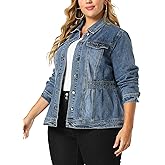 Agnes Orinda Plus Size Denim Jacket for Women Long Sleeve Button Down Washed Front Trucker Jean Jacket 2026 Western Outfit