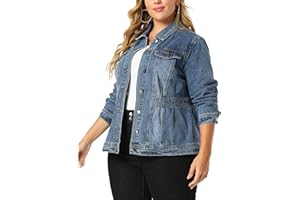 Agnes Orinda Plus Size Denim Jacket for Women Long Sleeve Button Down Washed Front Trucker Jean Jacket 2025 Western Outfit
