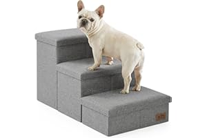 COZY KISS Dog Stairs with Storage, 3-Step Wider Sturdy Dog Steps for Small/Medium/Large Dogs and Older Cats, Folding Doggie Ramp for Bed/Couch/Car Hold Up to 180 lbs (16.7" H, Grey)