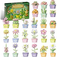 Advent Calendar 2025 Flower Building Blocks, 24 Days of Christmas Countdown Calendar with Botanical Collection for Home Decor