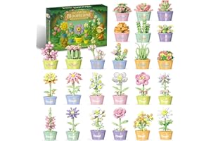 Advent Calendar 2025 Flower Building Blocks, 24 Days of Christmas Countdown Calendar with Botanical Collection for Home Decor