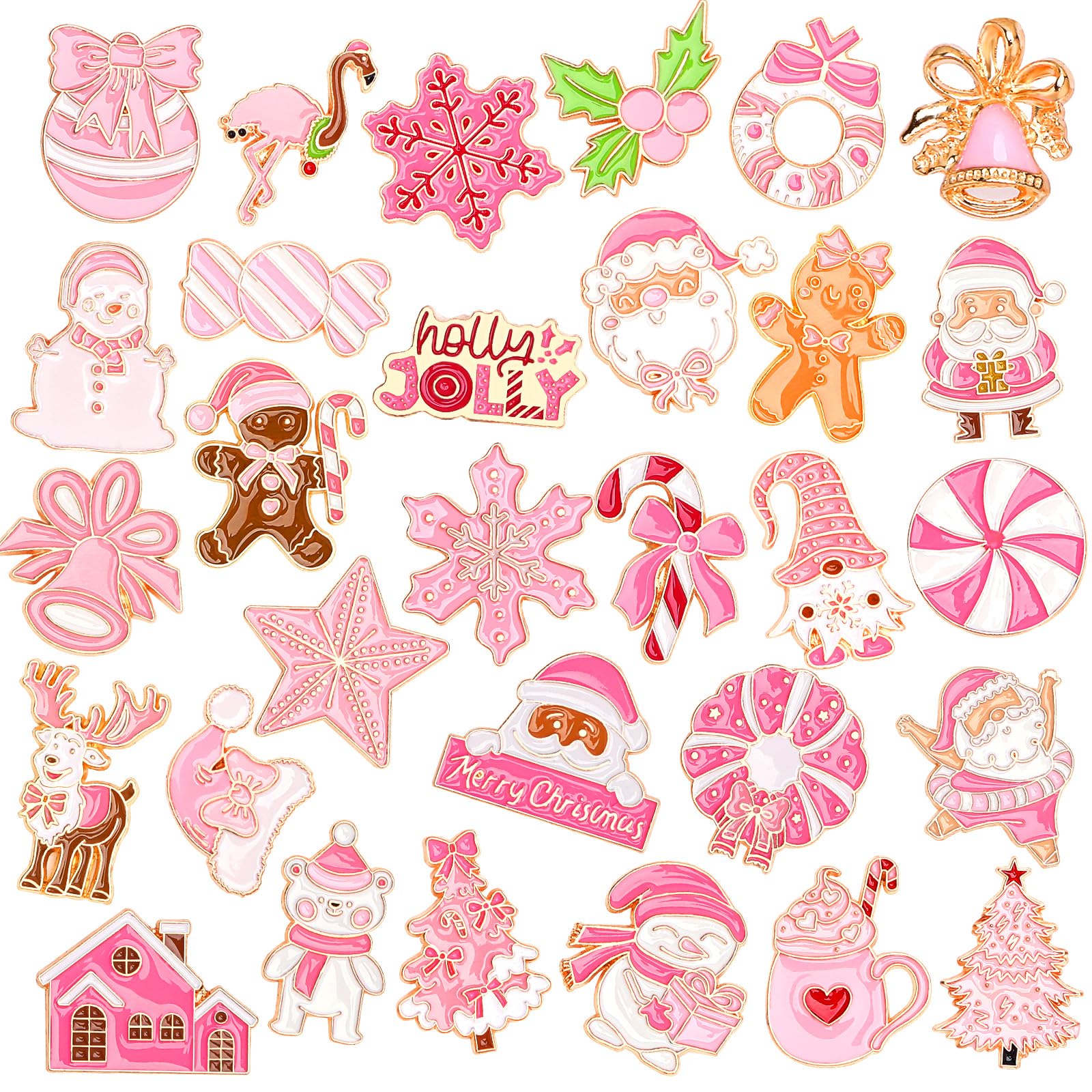 SANNIX 60Pcs Pink Christmas Pins, Christmas Lapel