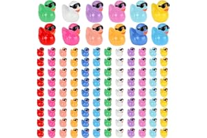 Fuyamp 120Pcs Colorful Mini Resin Ducks with Sunglasses Tiny Yellow Ducks Bulk Small Duck Figures Miniature Dollhouse Ornament DIY Charms for Landscape Aquarium Micro Fairy Garden Decor