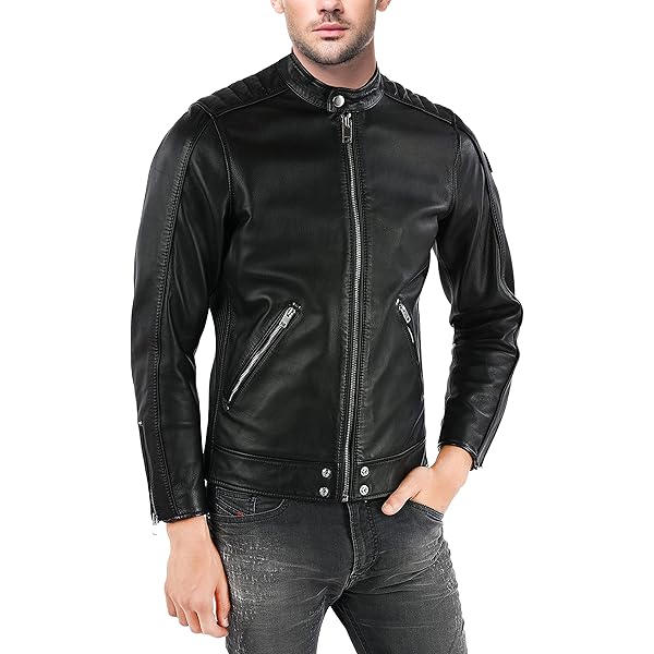 mens black leather jacket - Black Real Lambskin Mens Leather
