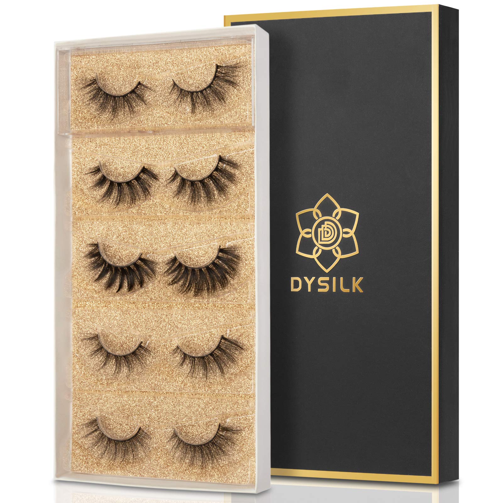 DYSILK Wispy Fluffy False Eyelashes 5 Pairs – 6D Faux Mink Lashes Natural Look Strip Lashes Soft Reusable Up to 15 Wears Lightweight Lash Pack |15mm-18mm