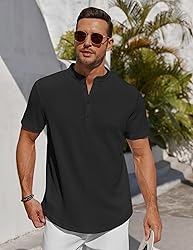 COOFANDY Men's Black Henley Shirt Short Sleeve