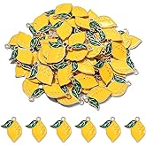 LiQunSweet 100 Pcs Golden Color Lemon with Leaf Enamel Alloy Charms Yellow Fruit Imitation Food Charms for DIY Jewelry Crafts Accessory Supplier