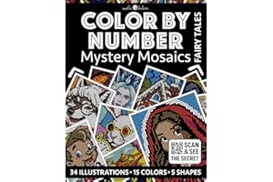 Color by Number: Fairy Tales | Black Background Edition | Mystery Mosaics Coloring Book for Adults | Pixel Art Coloring for R