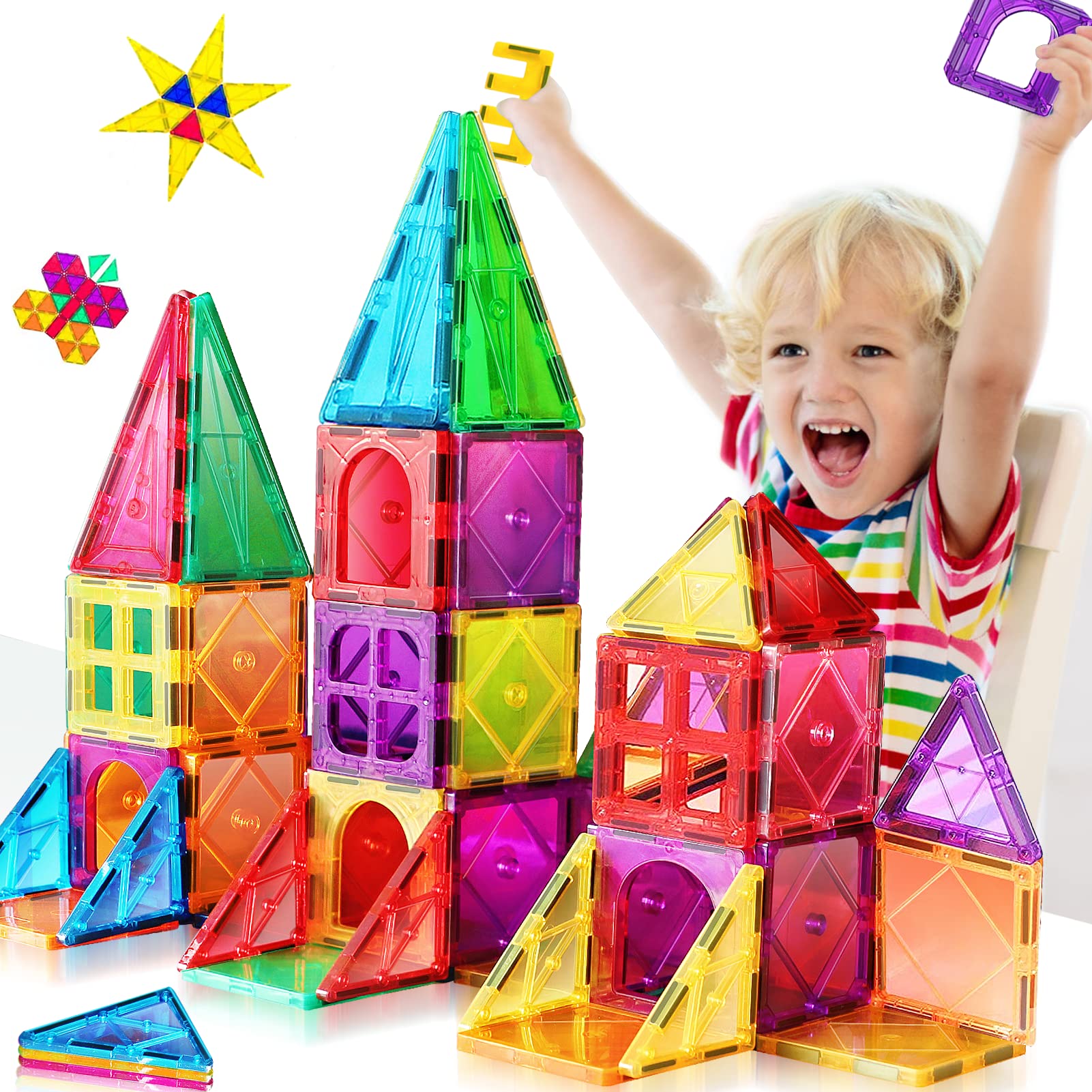 Magnetic Building Blocks 3D Colorful Magnetic Tiles for Kids Ages 4-8 STEM Early Educational Construction Magnet Toys Building Set for Toddlers 3 + Year Old Boys Girls Christmas Birthday Gifts