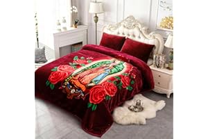 JYK Korean Mink Fleece Blanket Queen 75" x 87", 5Pounds - 2 Ply Reversible Silky Soft Plush Warm Blanket for Autumn, Winter - Rose/Virgin Mary