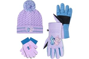 Disney Lilo and Stitch Kids Beanie Hat and Glove Set for Girls – Blue Stitch Hat for Girls Ages 5-13