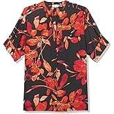 Calvin Klein Women's Roll Tab Sleeve Printed Blouse