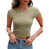 BESTPOEM Ribbed Cap Sleeve Crop Tops for Women Tight Fitted Cropped T Shirts 2025 Summer Trendy Short Sleeve Tee