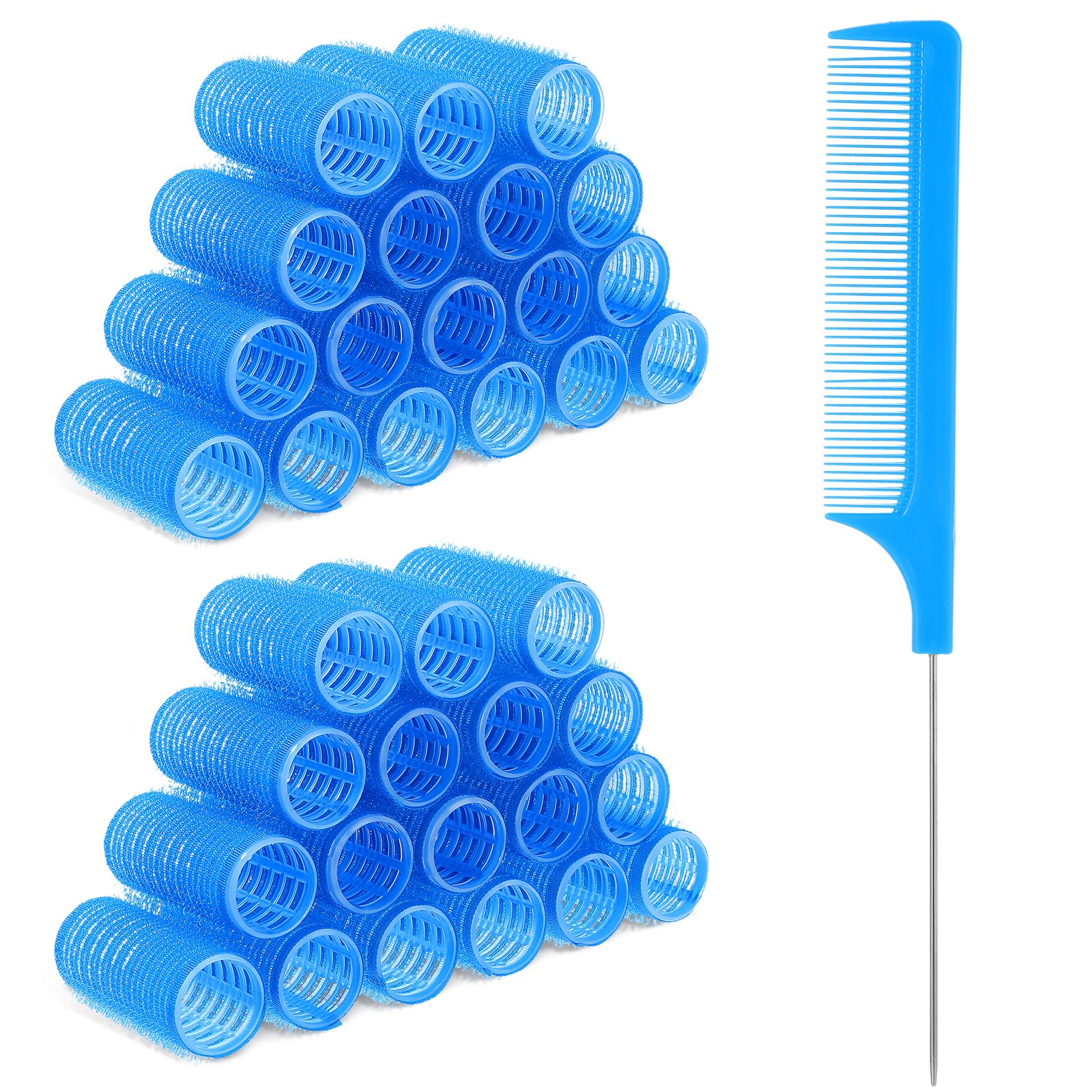 Photo 1 of 18pcs Plastic Hair Rollers Self Grip Hair Rollers with Rat Tail Comb Small Heatless Roller Hair Curlers for Pro Salon Hairdressing and DIY Hairstyles (0.98 X 2.44 Inch)