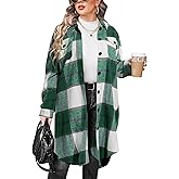 IN'VOLAND Womens Plus Size Flannel Plaid Shirts Long Sleeve Lounge Lapel Boyfriend Button Down Tartan Long Jacket Coats