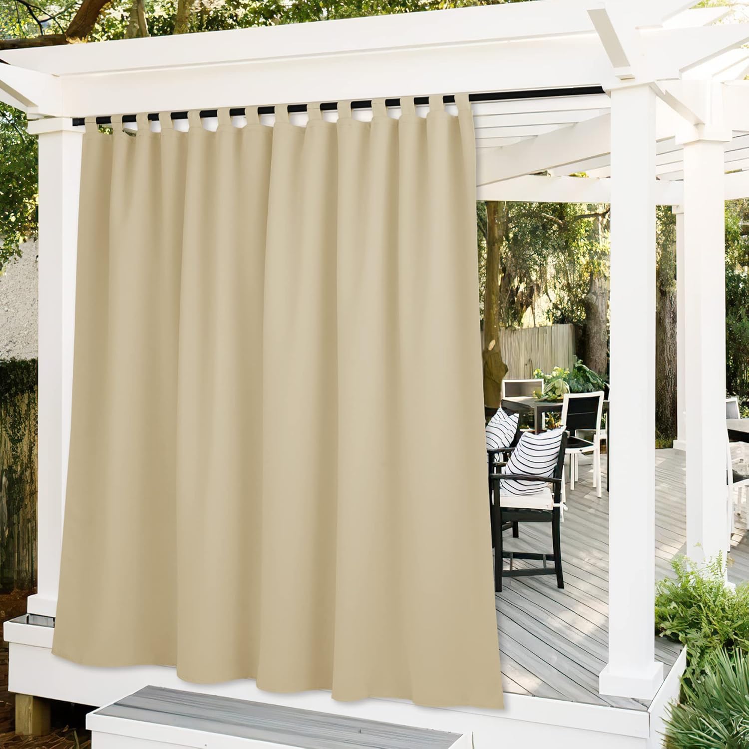 Outdoor Curtains - RYB HOME Outdoor Curtains Extra Long - Blackout Privacy Waterproof Outside Curtains Block Sun Exposure for Patio Pergola Corridor Gazebo, Width 100 x Length 120 inch, Cream Beige
