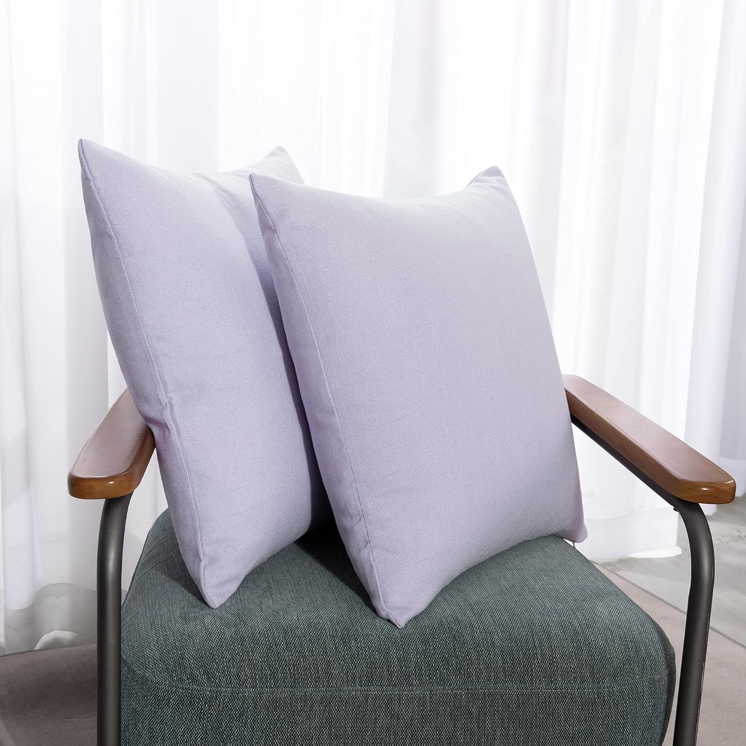 Deconovo Set of 2 Rectangular Cushion Covers, Faux Linen Throw Pillow Cases for Livingroom Sofa with Invisible Zipper, 12x20 Inch, Pastel Purple