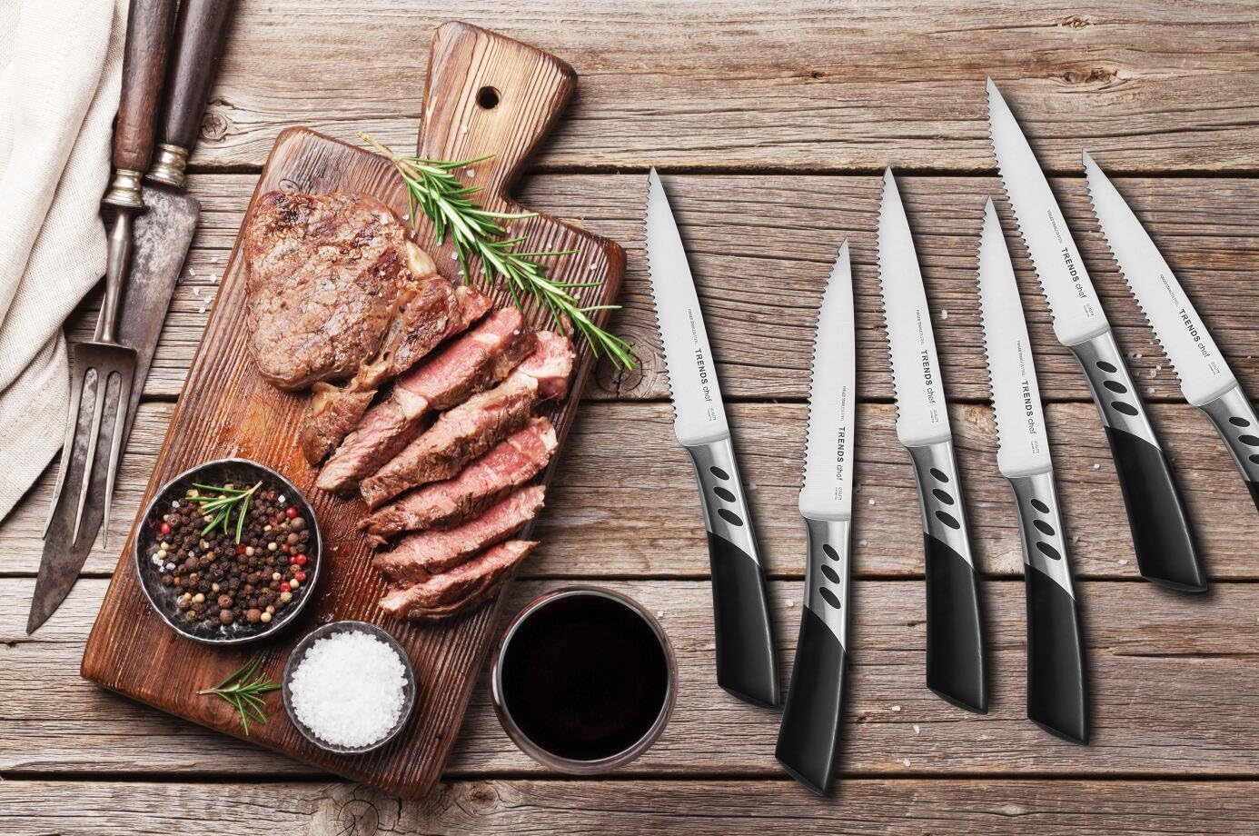 TRENDS 6 Pc Premium Steak Knife Set. High Carbon German Quality
