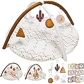Tummy Time Activity Mat, Macrame Baby Play Gym Mat with 6 Detachable Toys and 12 Milestone Cards for Stage-Based Sensory and Motor Skill Development, Washable Play Mats for Infant, Non Slip Play Mat
