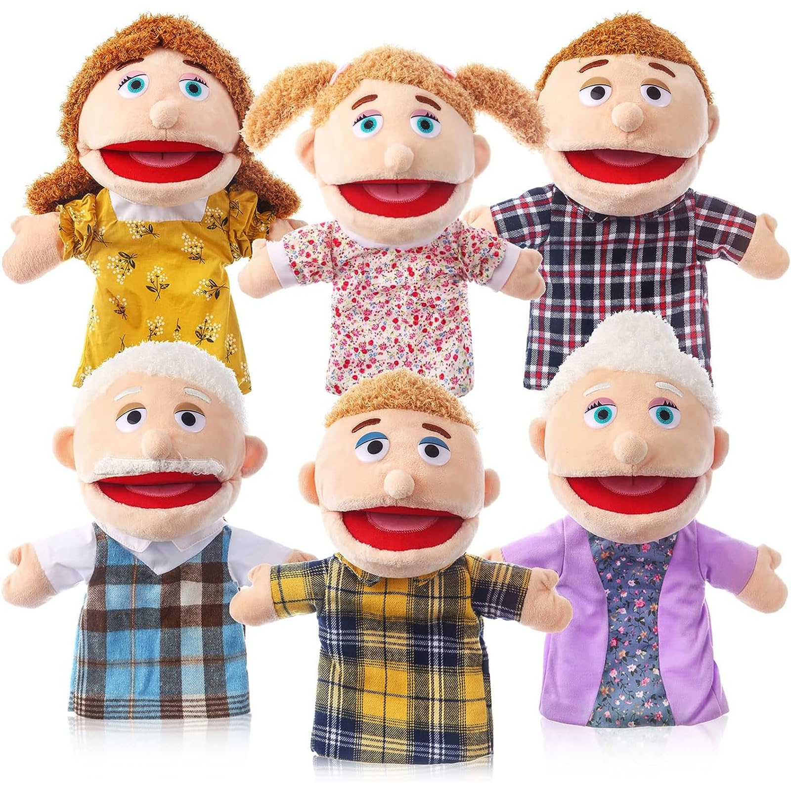 6 Pcs Family Members Hand Puppets - 12 Inch Mouth Opening Plush Toys for Kids Storytelling & Imaginative Pretend Play