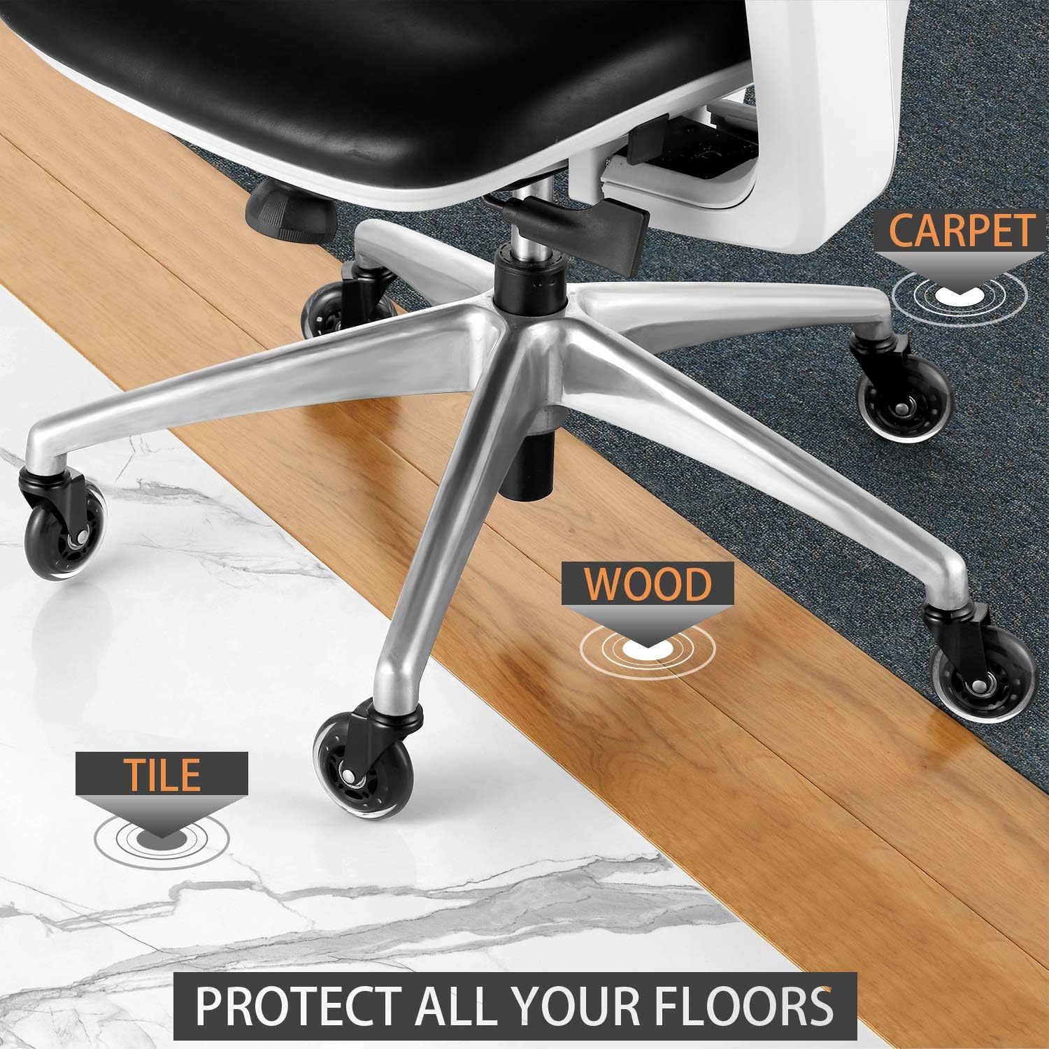 Office Chair Caster Wheels Replacement (Set of 5) Heavy Duty & Safe for All Floors - Perfect Replacement for Desk Floor Mat - Rollerblade Style/Universal Fit : Office Products