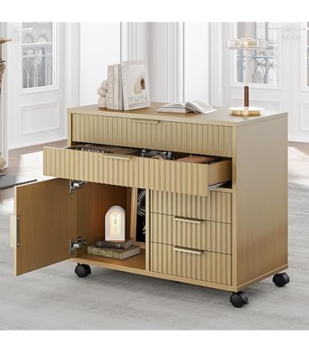 Amazon.com: Perledesign 4 Drawer File Cabinet, Fluted Wood Lateral