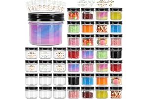 Jaisie.W Mini Mason Jars 4oz 40Pack, Glass Canning Jars With Floral Stickers - 4 oz Glass Jars With Black Lids for Food Stora