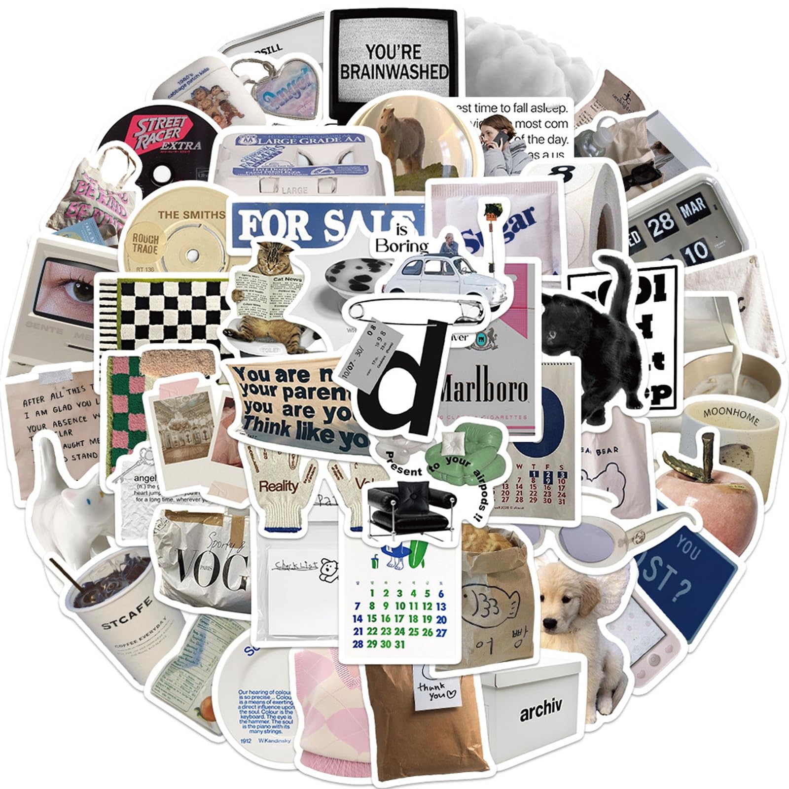 GGTTNRT 57Pcs Laptop Stickers Scrapbook Stickers, Stickers Aesthetic Personalized Cute Vintage Sticker, for Computer Phone Journal Skateboard Cups, Adults Children (Colourful Small Objects)