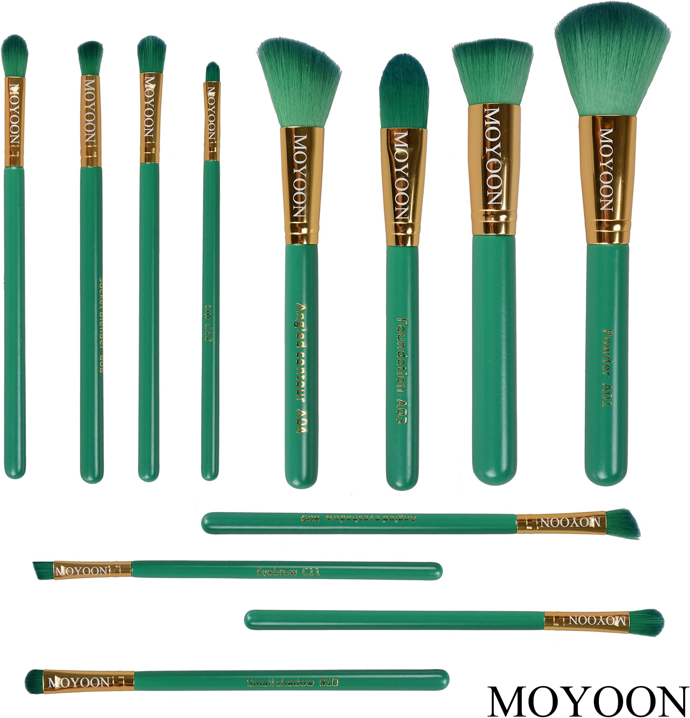 Professional Makeup Brushes 12 Pc Makeup Brush Set, MOYOON Premium Synthetic Kabuki Makeup Brushes Foundation Blending Blush Concealer Eye Shadows Face Liquid Powder Cream Cosmetics Brushes Kit