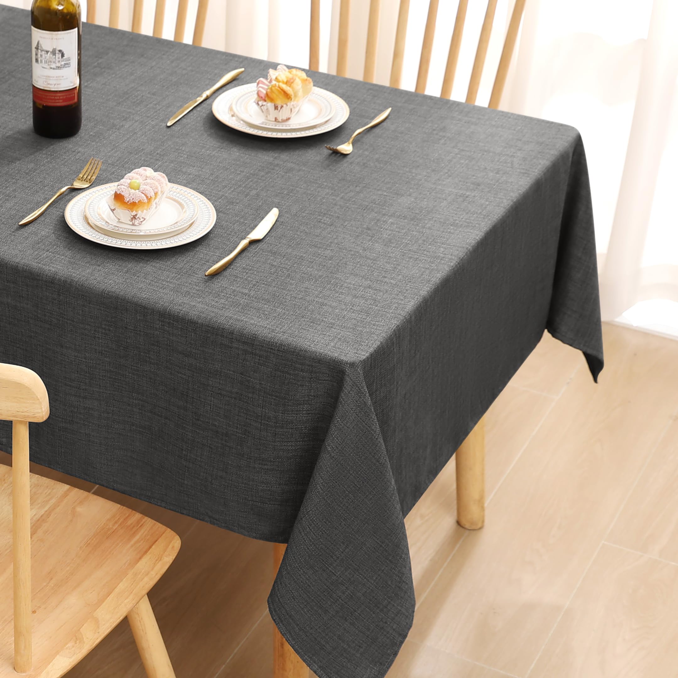smiry Linen Table Cloth Square 140x140 cm Wipe Clean Tablecloth Water Resistant Table Cover for Kitchen, Party Decorations - Dark Grey