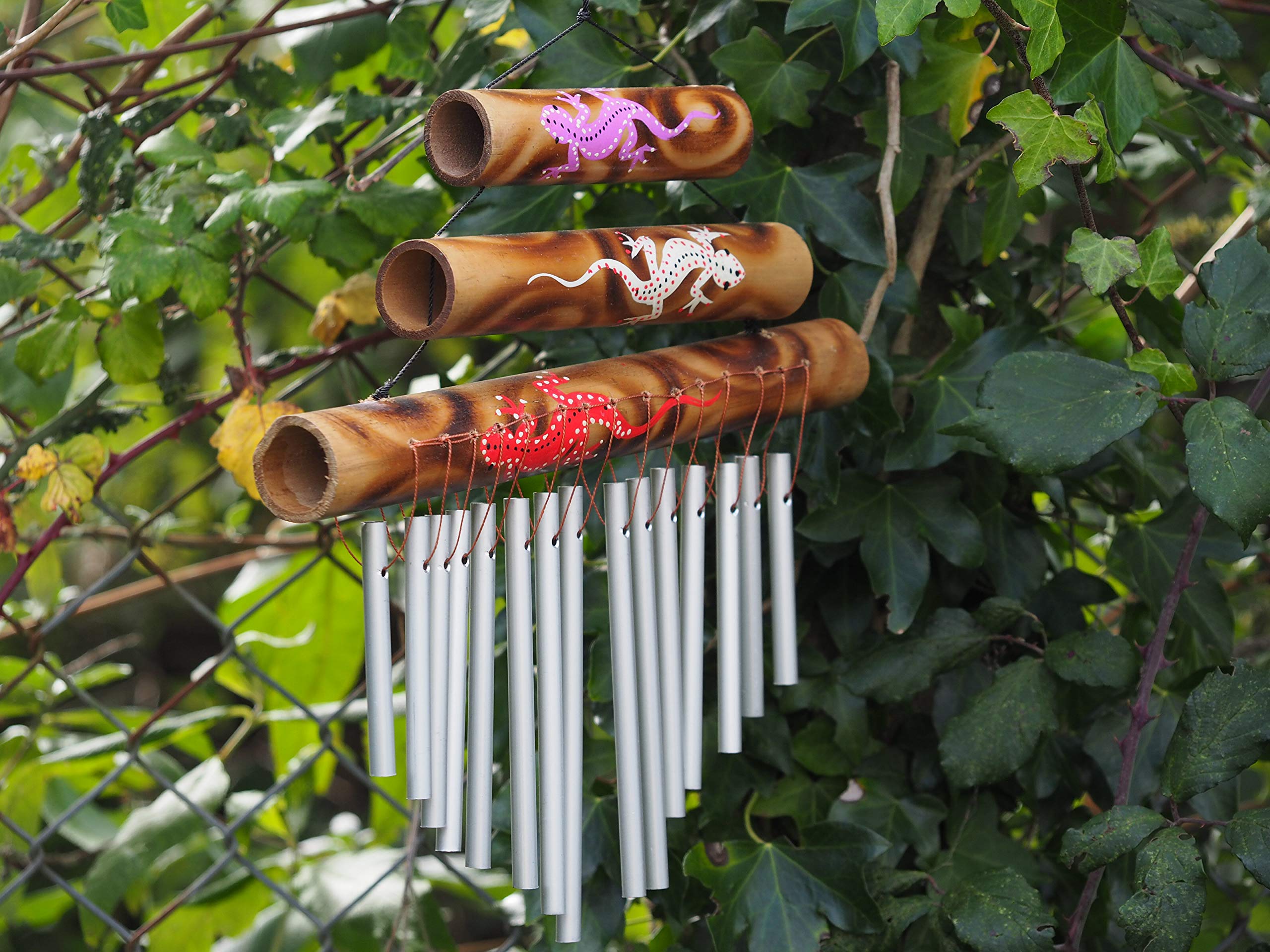 Sunlover 30cm Large Wooden Bamboo Handmade Wind Chime - 3-Row Gecko