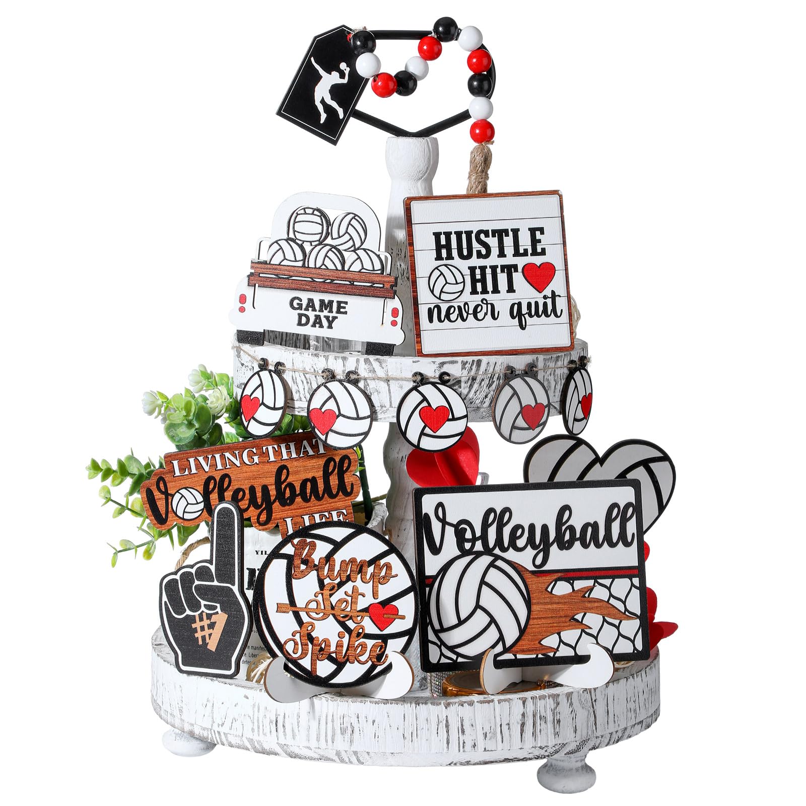 Photo 1 of 13 Pcs Volleyball Tiered Tray Decor Wooden Volleyball Table Centerpieces Decor Rustic Wooden Sport Game Sign for Fans Theme Party Supplies