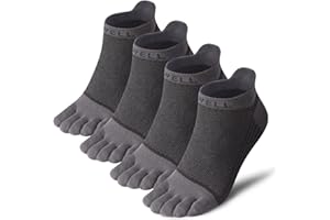 VWELL Cotton Toe Socks Five Finger Socks No Show Crew Athletic Running Socks 4 Pairs,Size 7-11